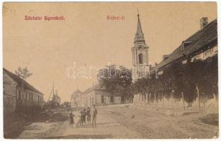 1910 Gyorok, Ghioroc; Radnai út, templom, Eichner Adolf és fia üzlete. W.L. 3096. / street, church, shop (Rb)