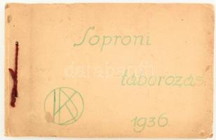 1936 Lány cserkészcsapat soproni táborozása, csoportképek, városképek, albumba ragasztva, 6×6 és 6,5×9 cm közötti méretekben