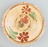 Antik erdélyi népi tányér, kézzel festett cserép, korának megfelelő sérülésekkel, d: 20 cm