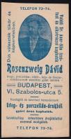 Rosenzweig Dávid üveg, porcelán, tükör, stb. számolócédula