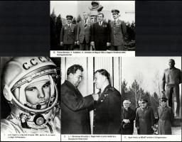 cca 1975 Jurij Gagarin emlékalbumból 12 db számozott, feliratozott fotó, 18x12,5 cm
