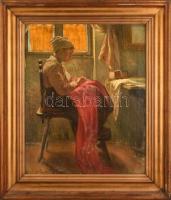Borzásy Béla (1878-1947): Lány az ablaknál, 1919. Olaj, vászon, jelezve balra lent. Dekoratív fakeretben, 82x66 cm. KIZÁRÓLAG SZEMÉLYES ÁTVÉTEL, NEM POSTÁZZUK! / ONLY PERSONAL COLLECTION AT OUR OFFICE!