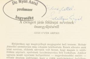 Sebestyén Árpád: A csengeri járás földrajzi neveinek összegyűjtéséről. A szerző által DEDIKÁLT példá...
