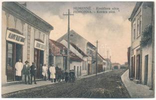 Homonna, Homenau, Humenné; Kovács utca, dohánybolt, trafik üzlet / Kovacova ulica / street, tobacco shop (fl)
