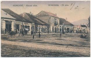 1925 Homonna, Homenau, Humenné; Fő utca, Grün Israel üzlete / Hlavná ulica / main street, shops