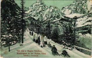 1917 Tátra, Magas-Tátra, Vysoké Tatry; Téli élet, Indulás a Tarajkáról, szánkózók / Zimní sport / Wintersport in der Hohen Tatra / winter sport in Hrebienok, sledding start (EK)