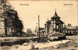 Petrozsény, Petrosani; Janza telep, Weinberger Bernát, Roth Béla üzlete, híd / street view, shops, bridge (gyűrődések / creases)