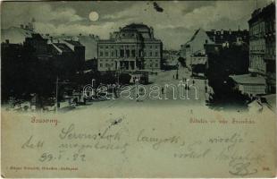 1899 (Vorläufer) Pozsony, Pressburg, Bratislava; Sétatér, vár, színház, este, villamos / promenade, castle, theatre, night, tram (EK) + "POZSONY P.U."