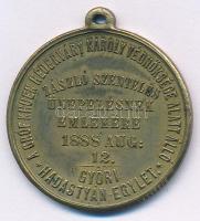 1888. A gróf Khuen Héderváry Károly védnöksége alatt álló Győri Hadastyán-Egylet zászló szentelés ünepelésnek emlékére 1888. aug. 12. bronz emlékmedál füllel (33mm) T:AU patina