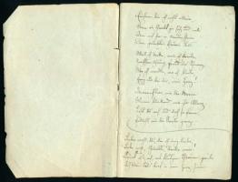 cca 1850-1860 Német nyelvű kézirat, feljegyzések / versek, papírkötésben