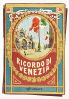 cca 1900 Ricordo di Venezia, leporelló 58 képpel + 1 kihajtható panorámaképpel. Díszes, dombornyomott borítóval, a gerincnél sérült.