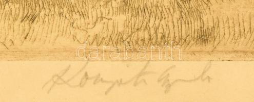 Komjáti-Wanyerka Gyula (1894-1958): Rőzseszedő. Színezett rézkarc, papír, jelzett. Üvegezett fakeret...