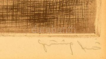 Görög Rezső (1930-?): Reggel a vízen. Színezett rézkarc, papír, jelzett, üvegezett fakeretben, 24x38...