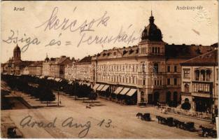 1915 Arad, Andrássy tér, üzletek / square, shops (EK)