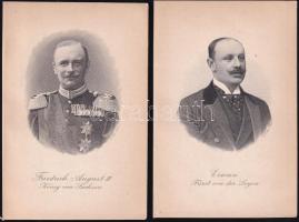 cca 1900-1910 Friedrich August III, König von Sachsen (III. Frigyes Ágost szász király) + Erwein Fürst von der Leyen, 2 db metszet, 14,5x9,5 cm