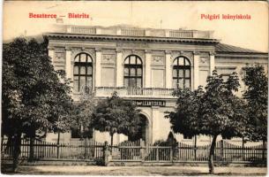 Beszterce, Bistritz, Bistrita; Polgári leányiskola. F. Stolzenberg kiadása / girl school (ázott / wet damage)