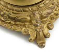 Régi szállodai csengő, festett fém, figurális díszítéssel, működik, kis kopásokkal, d: 17 cm