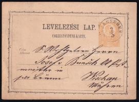 1872 2kr PS-card "KARÁNSEBES" - Wischau, 1872 2kr díjjegyes levelezőlap "KARÁNSEBES" - Wischau