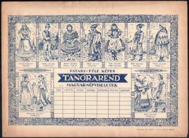 cca 1930-1940 Pataki-féle képes tanórarend, 2 db különböző (repülős, magyar népviseletek), kitöltetl...