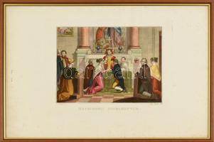 Francesco Novelli (1767-1836) után, Antonio Regona (1760-1853) metszése: Matrimonii sacramentum. Színezett rézmetszet, papír, jelzett a metszeten. Kissé foltos. Lapszéli apró sérüléssel. Üvegezett fakeretben. 20x26 cm