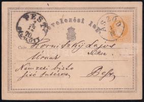 1870 2kr díjjegyes levelezőlap "ASZÓD" - Pest, 1870 2kr PS-card "ASZÓD" - Pest