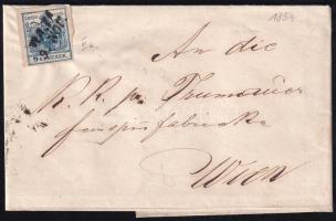 1854 9kr HP III. on cover, with plate flaws 