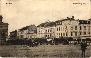 Arad, Szabadság tér, Rozsnyay gyógyszertár, üzletek, fogorvosi műterem / square, pharmacy, shops, dentist (EK)