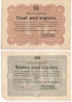 1849. 15kr + 30kr "Kossuth bankó" T:F folt, az egyik hátoldalán kis anyaghiány Adamo G102, G103