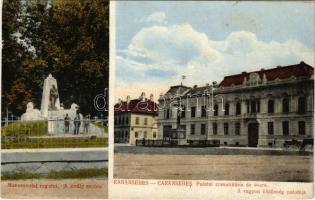 Karánsebes, Caransebes; Monumentul regelui. Palatul comunitatis de avere / A király szobra. A vagyon közösség palotája / statue, palace