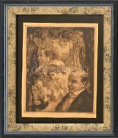 Prihoda István (1891-1965): Lokálban. Rézkarc, papír, jelzett. Üvegezett fakeretben. 18x14 cm