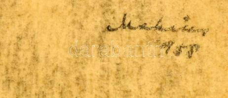 Olvashatatlan jelzéssel: Budapesti látkép a Parlamenttel, 1958. Ceruza, tus, papír. 18x25,5 cm. Üveg...