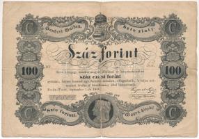 1848. 100Ft Kossuth bankó, DT 50509 T:VG folt, szakadások /  Hungary 1848. 100 Forint Kossuth banknote, DT 50509 C:VG spot, tears Adamo G114