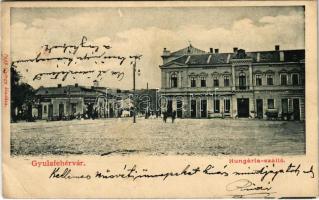 1900 Gyulafehérvár, Karlsburg, Alba Iulia; Hungária szálló, takarékpénztár, Petrás Ferenc üzlete. Papp György kiadása / hotel, savings bank, shops (EK)