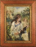 Náray Aurél (1883-1948): Hölgy hegedűvel. Olaj, vászon. Jelezve balra lent. Dekoratív fakeretben. 70x50 cm