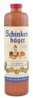 cca 1965-1970 Schinkenhäger, borókával ízesített német gabonapálinka, H.C. König, Steinhagen/Westfalen, mázas cserép palackban, bontatlan palack, 0,7l