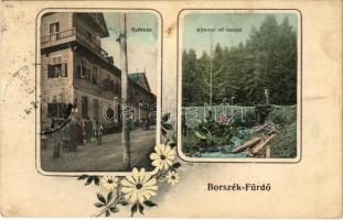 1910 Borszék, Borsec; Székház, Közrezi úti részlet. Soós kiadása / spa, office, hotel, riverside. Art Nouveau, floral (Rb)