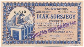 Budapest 1925. Diák-Sorsjegy 5000K értékben, XIII. sorozat, 035557 sorszámmal T:VF