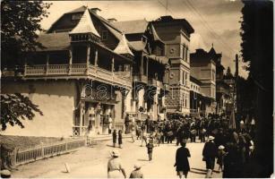 1936 Borszék, Borsec; felvonulás matróz zenekarral, Villa Getta, Speranta szálló és étterem, Szabó és Venus üzlet / parade with mariners' music band, villa, hotel and restaurant, shops. Georg Heiter (Reghin-Borsec) photo (EK)