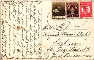 1935 Borszék, Borsec; felvonulás matróz zenekarral, Speranta szálló és étterem, Szabó és Venus üzlet...