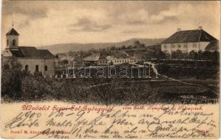 1900 Sepsiszentgyörgy, Sfantu Gheorghe; Római katolikus templom, Potsa park. Benkő M. kiadása / Catholic church, park (Rb)