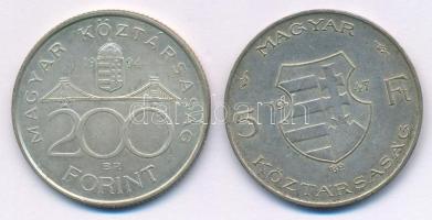 1947. 5Ft Ag "Kossuth" + 1994. 200Ft Ag "Deák" (2x) T:XF patina Adamo F8.1, F13....