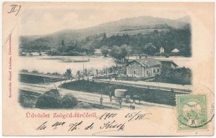 1900 Zsögödfürdő, Jigodin Bai; vasútállomás. Szvoboda József kiadása / railway station. TCV card (EB)