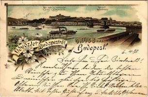 1898 (Vorläufer) Budapest, Kir. vár és várbazár, Lánchíd. O.Z.M. Art Nouveau, floral, litho (EK)