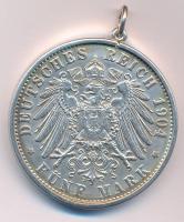 1979. A Német Államok / Hamburg 1904J 5M jelzett Ag érme utánverete, jelzett Ag keretben (forrasztás...