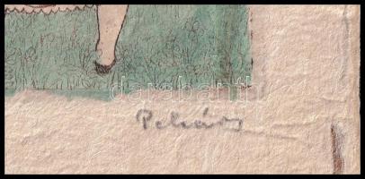 Pekáry István (1905-1981): Táncolók népviseletben. Rézkarc, akvarell, papír. Jelzett. 13x10 cm