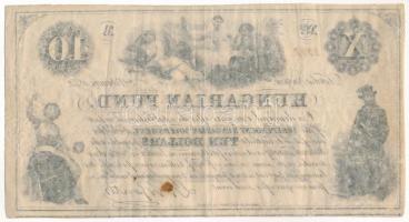 1852. 10$ "A" "Kossuth bankó" piros kézi sorszámozással "8337" T:F fol...