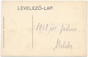 1908 Borszék, Borsec; Szerpentin út. Montázs automobillal, kerékpárral és lovaskocsival. Soós kiadás...