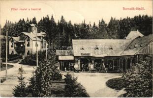 1910 Borszék, Borsec; Fő téri részlet a bazárral, Soós üzlete. Divald Károly műintézete 1921-1908. / main square, bazaar, shop, spa (EK)