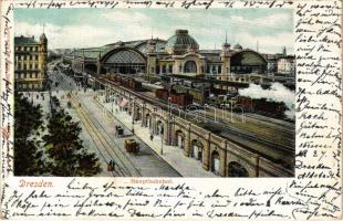 1901 Dresden, Hauptbahnhof / railway station, train, locomotive (EK)