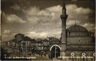 1931 Sofia, Sophia, Sofiya; Boulevard Marie Louise mit der Moschee / street view, mosque, automobile, shops